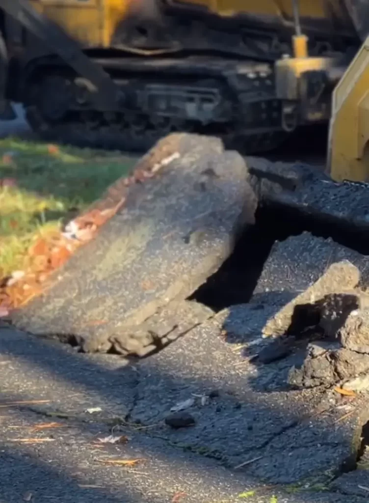 Driveways & Paving in Chesterfield & Richmond | Peachers asphalt being ripped up by skid steer in richmond va